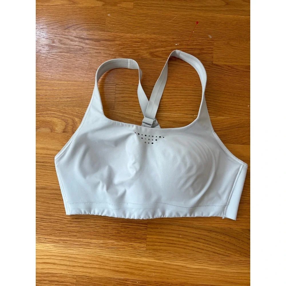 Athleta High Impact Sports Bra 34D Light Gray Laser Cut Racerback Activewear